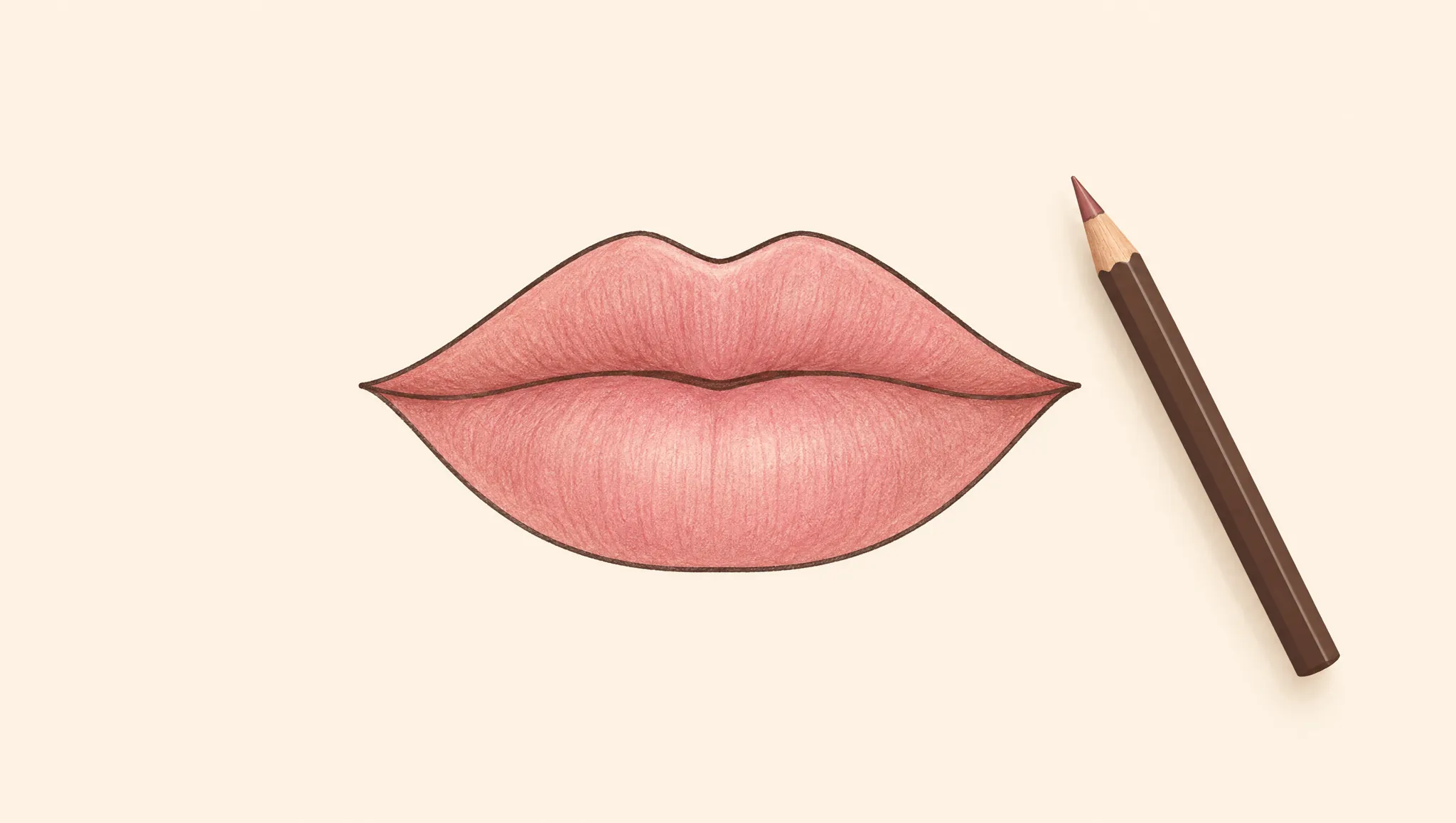 Schematische Lippenkontur mit Zeichenwerkzeug.