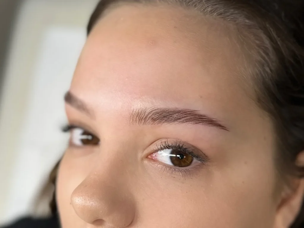Nahaufnahme einer Augenbraue mit feinen Linien und natürlichem Haarverlauf.
