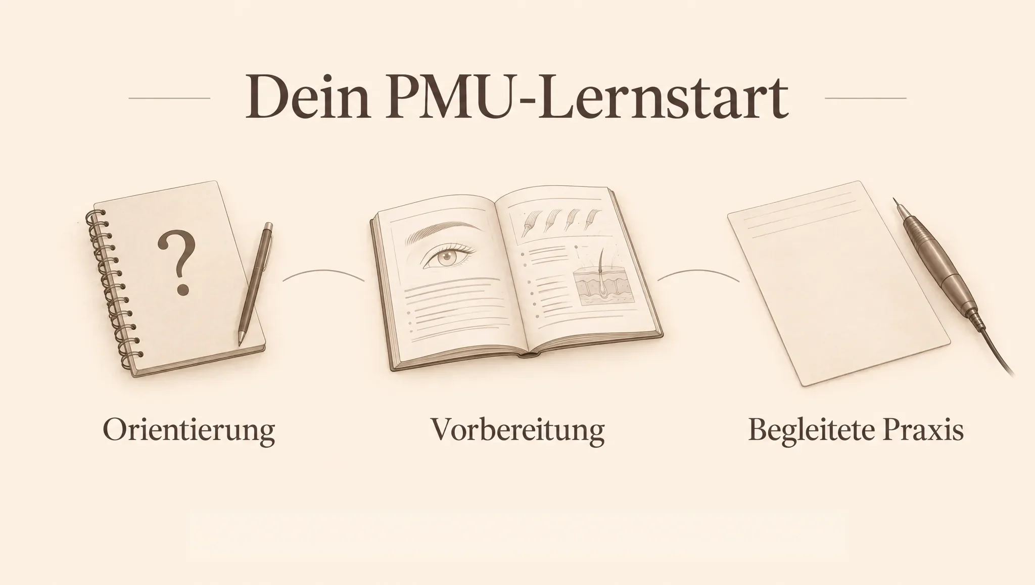 Illustration zum PMU-Lernstart: Orientierung, Vorbereitung und begleitete Praxis.
