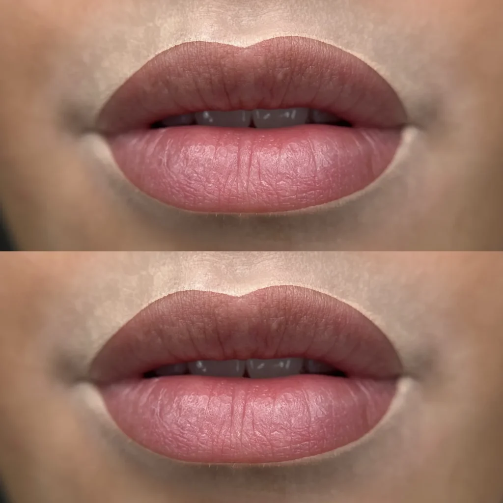 Zwei Nahaufnahmen einer Lippenvorzeichnung.